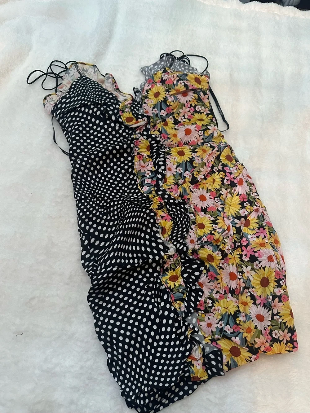 For Love & Lemons Mochi Shirred Mini Dress Roses Polka Dot Floral 39217_14